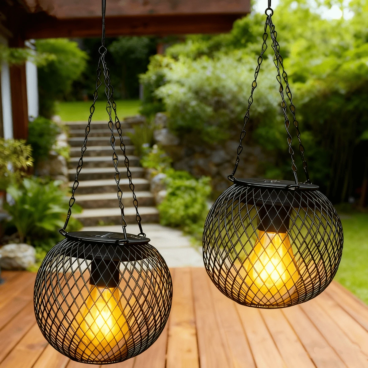 Đèn treo nghệ thuật bằng sắt năng lượng mặt trời, trang trí sân vườn ban công ngoài trời, đèn chiếu hình lưới - Đèn treo dạng lưới - Xem 1