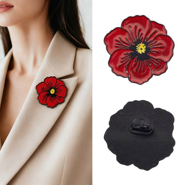 1枚红色雏菊玻璃胸针 - 鲜艳的红色，卡通设计，采用耐用的锌合金/树脂制成。非常适合装饰背包、公文包、服装配饰，也是一份时尚的礼物，雏菊胸针，可用作节日礼物、情人节礼物等。