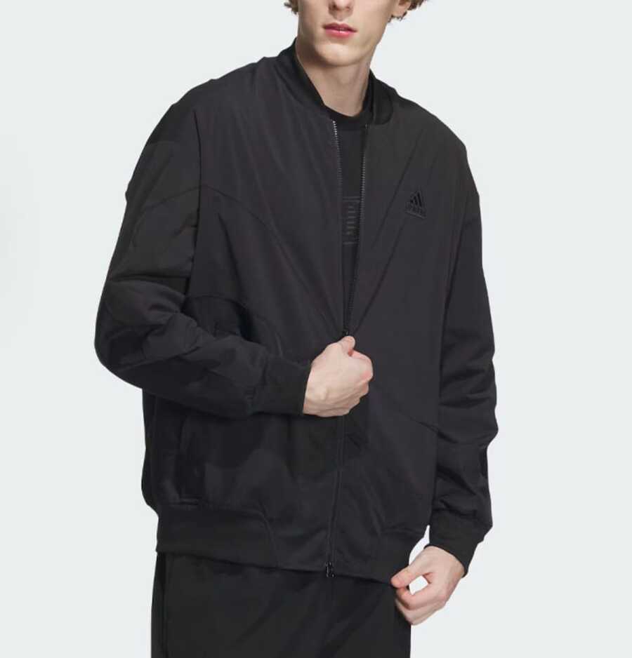 adidas 刺繡運動休閒寬鬆立領夾克外套CY 男款 IZ1613 - 黑色 - 查看 1
