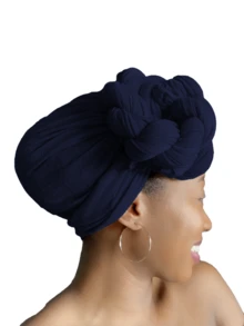 新款长方形披肩围巾，非洲风格长款针织头巾 - 藏青色 - 查看 5