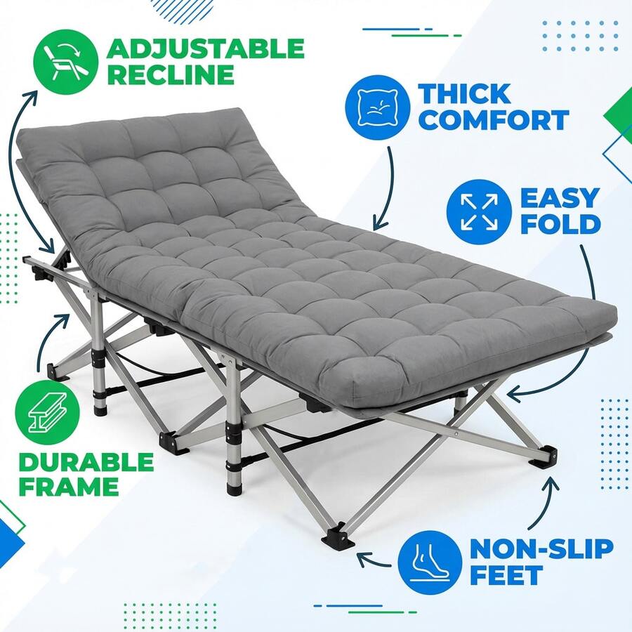 Aoran 300/350/560/660/760LBS Load-Bearing Outdoor Folding Chair, Non-Slip Foot Pads, Foldable Storage Bag Design, Large Extra-Wide Outdoor Furniture, Camping, Picnic, Fishing Nap Chair, Can Be Used As A Holiday Gift. Outdoor Only. - 560 LBS - Xem 1