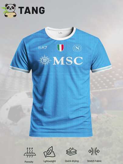 Italian Naples Style Men Football Jersey & Crew Neck Comfortable Sports Top, Suitable For Match, Football Training, Casual And Holiday Wear, Gift