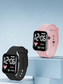 2只/1只 儿童青少年学生爱心设计休闲TPU LED数字显示运动手表，适合日常生活，是情侣、生日、派对、节日、万圣节、圣诞节、情人节、母亲节的理想礼物。