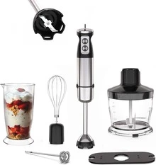 [6-In-1 Hand Blender Set] Powerful 1000W Motor, 12 Speed Settings + Turbo Function | Includes Whisk, Chopper And Milk Frother | Stainless Steel Blades, Splash Guard, Easy To Clean, Suitable For Preparing Soups, Baby Food And Smoothies. - EU F Type Plug(220-240V) - View 6