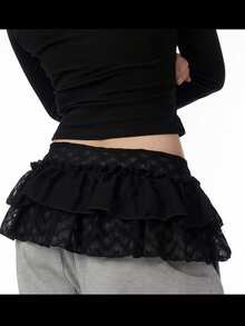 1件蕾丝边腰部多层荷叶边超短裙，高腰显瘦配饰网纱腰部半身裙 - 彩色 - 查看 3