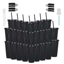 KAFUFU 25-Pack 24oz Pink Tumblers With Dust Caps - Reusable Drink Bottles & Party Cups For Coffee, Car Travel | Valentine's Day Gift Set, Includes Straws & Brushes, Bulk Orders Welcome (25, Black) - 黑色 - 查看 1