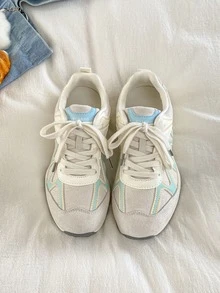 Women's Breathable Mesh Casual Lace-Up Ballet Flats, Versatile Sneakers - Rice Green - View 3