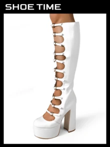 Women's Punk Style Thick Platform Chunky Heel Boots - 白色 - 查看 3