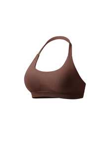 Sujetador deportivo de color sólido para mujer, top de fitness informal, cómodo y transpirable, adecuado para yoga, gimnasio, correr y ropa deportiva femenina durante todo el año. - Marrón - Ver 10