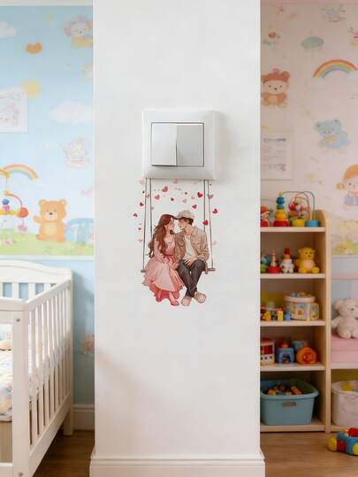 1pc Couple Swing Switch Sticker, Baby Room Decoration, Love Love Decoration Sticker, Bedroom Living Room Switch, Warm Wall Sticker