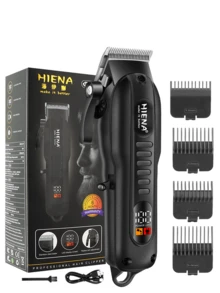 HIENA 多功能一体式理发工具，家用理发用品，专业男士无线理发器，USB充电及数字显示，男士理发工具，理发配件，适合家庭和理发店使用，男士礼品 - 黑色 - 查看 9