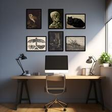 Set Of 6 Unframed Dark Academia Gallery Canvas Posters, Moody Gothic Wall Art, Vintage Spooky Decor, Black Room Decor, Artwork Wall Painting For Gift, Wall Picture For Living Room, Bedroom, Dining Room, Corridor, Home And Dormitory Decoration - Black and yellow - View 12