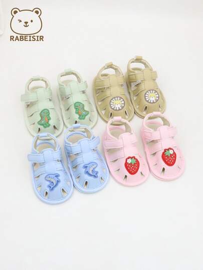 RABEISIR 男婴凉鞋，卡通图案如草莓、恐龙、鲨鱼、小熊等，适合春夏穿着，易于穿脱，适合派对和日常穿着。