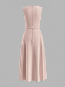 女士轻盈粉色优雅收腰休闲连衣裙，适合日常穿着，春夏皆宜 - 淺粉色 - 查看 3