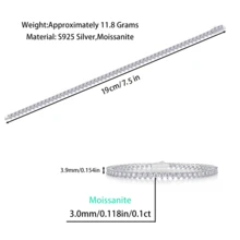 1 chiếc vòng tay tennis đá Moissanite 3mm, bạc sterling 925 mạ vàng 18K, thiết kế tròn tối giản, phù hợp cho cả nam và nữ, đeo hàng ngày hoặc trong những dịp đặc biệt, ít gây dị ứng, trang sức đá quý sáng bóng, quà tặng đính hôn, cưới, kỷ niệm, sinh nhật, kèm chứng nhận GRA. - Bạc - Xem 7