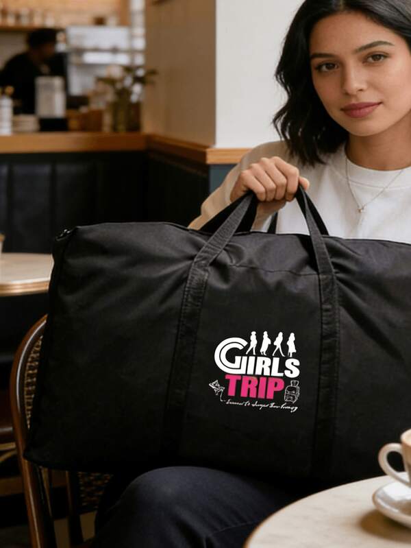 1pc Foldable Travel Duffle Bag Print"Girls Trip" , Large Capacity Luggage Tote For Travel, Ideal For Carrying Clothes, Toiletries, Suitable For Travelers, Group Trip Goers, Women, Students, Perfect For Vacation Getaways, Girls Trips, Weekend Escapes, Business Trips, Durable Water-Resistant Fabric, Foldable Design For Easy Storage When Not In Use, Versatile As Travel Duffle Bag, Luggage Tote & Overnight Bag For Spacious