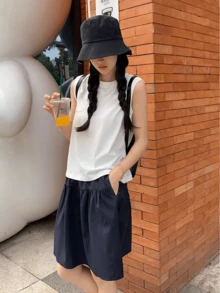 休闲弹力腰迷你裙，百搭显瘦，2026春夏新款女装系列 - 藏青色 - 查看 6