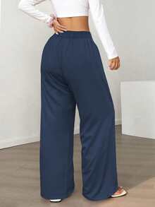 Multi-Color Drape Wide Leg Pants: Lightweight Woven Fabric + Elastic Drawstring Waist, Versatile For Commuting / Shopping / Casual Wear, Suitable For Dates, Students And Daily Outings. All-Match Versatile Style. - Navy Blue - View 9