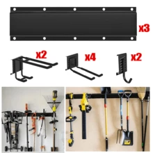 11Pcs-Set Garage Garden Tool Holder Storage Rack Shed Wall Mounted Organiser Long Hooks - Black - View 3