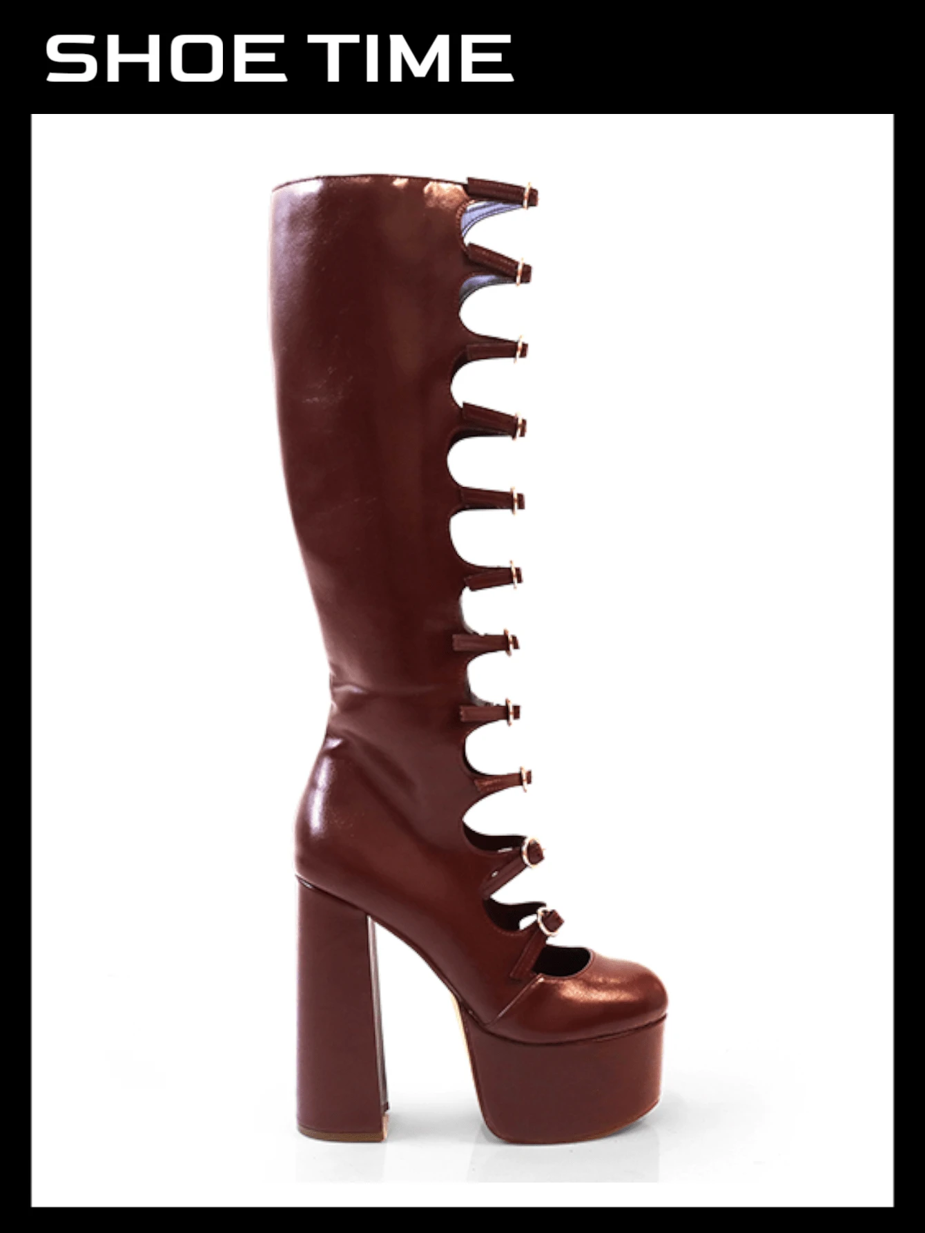 Women's Punk Style Thick Platform Chunky Heel Boots - 酒紅色 - 查看 1