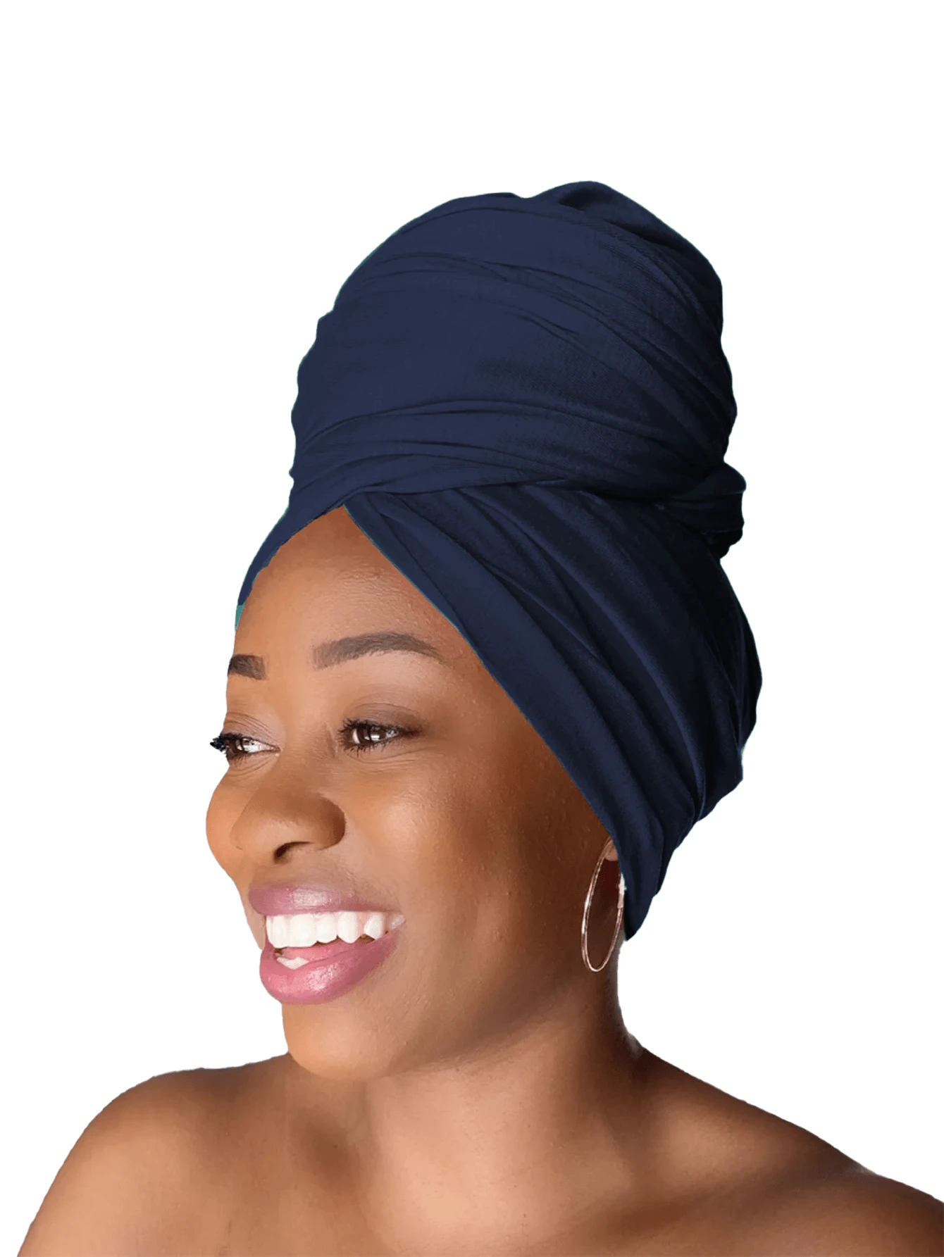 新款长方形披肩围巾，非洲风格长款针织头巾 - 藏青色 - 查看 1