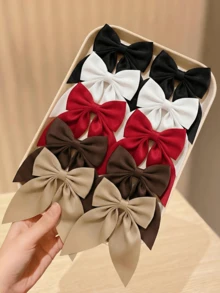 10个装缎面蝴蝶结发夹，长尾丝带蝴蝶结发夹，法式发卡，优雅美发配饰，芭蕾舞风格丝滑蝴蝶结，适合日常、婚礼、派对等场合（黑色、白色、红色、棕色、卡其色） - 彩色 - 查看 9