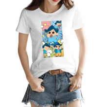 The Women's Patterned T-Shirt Is A Short Sleeved T-Shirt With A Theme Of Shin-Chan . It Is A 170g Cotton Soft And Comfortable Casual Top, Suitable For Daily Wear, Weekend Outings, Friend Gatherings, And Playful Y2K Aesthetics. It Is Fashionable, Loose, Breathable, And Easy To Match With Wardrobe Essentials - White - View 1