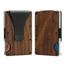 RFID Blocking Minimalist Slim Card Holder, Men's Business Holder Pocket Cash Credit Slim Wallet, American Flag Artcraft Card Holder With Money Clip, Men's Wallet - Wood - 查看 11