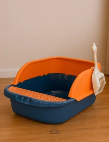 MATCHI Cat Litter Box With Raised Rim, Spill-Proof Grid And Scoop – 52*36*21.5 Cm - 橘色 - 查看 2