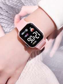 1件装儿童青少年学生爱心设计休闲TPU LED电子运动手表，适合日常生活，是万圣节、圣诞节、情人节、母亲节、节日礼物的最佳选择