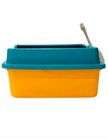 MATCHI Semi-Enclosed Cat Litter Box, Plastic, Anti-Spill System, Modern With High Rim, Includes Scoop And Grate - Yellow - View 1