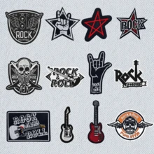 12片嬉皮朋克摇滚卡通趣味酷炫刺绣布贴，服装配饰刺绣缝纫熨烫贴片，适用于衬衫、裤子、鞋子、包包、帽子 - E-黑白色 - 查看 3