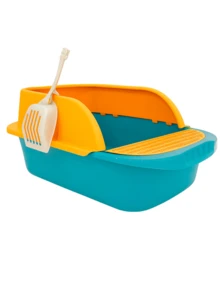 MATCHI Arenero para Gatos con Borde Elevado, Rejilla Antiderrames y Pala – 52*36*21.5 cm - Celeste - Ver 1