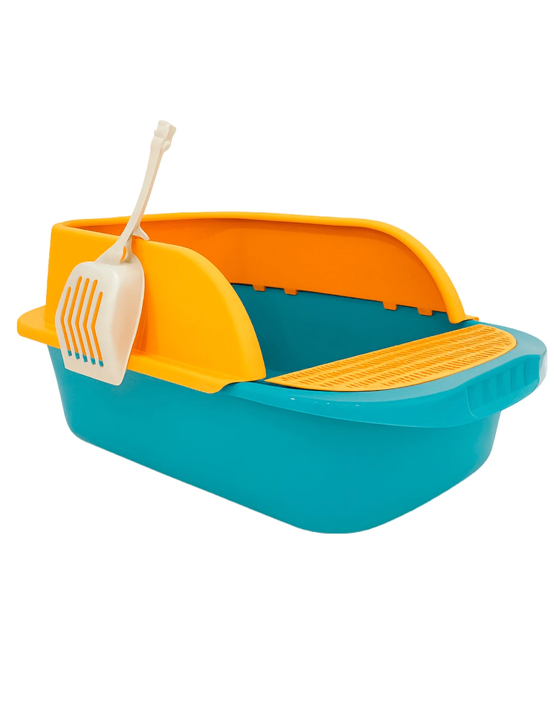 MATCHI Arenero para Gatos con Borde Elevado, Rejilla Antiderrames y Pala – 52*36*21.5 cm - Celeste - Ver 1