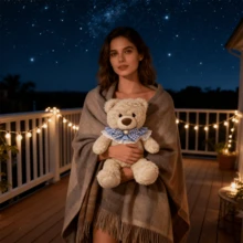 26厘米/10.23英寸吉弗特熊毛绒娃娃，含娃娃服装配件，可爱毛绒玩具娃娃，生日和节日礼物 - 藍色 - 查看 5