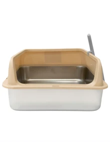 MATCHI | Arenero Sanitario de Acero Inoxidable con Borde Alto | Diseño Antisalpicaduras - Blanco - Ver 2