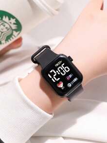 1pc Kids & Teens Students Heart Design Casual TPU LED Electronic Sports Watch, Suitable For Daily Life, Best Choice For Halloween, Christmas, Valentine's Day, Mother's Day, Holiday Gifts - Black - View 5