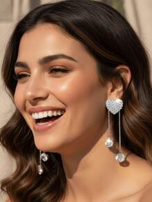 Y2K Inspired Asymmetric Heart Rhinestone Earrings Chic Romantic Fashion Jewelry For Date Night - Multicolor - View 5