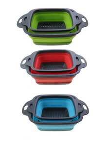 2pcs Silicone Collapsible Drain Basket, Foldable Fruit & Vegetable Washing Strainer, Kitchen Sink Colander, Square & Round Shape - Multicolor - View 9