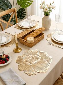 1-150pcs Gold Rose PVC Placemats, Washable, Easy To Clean, Wipe-Clean, Non-Slip, Holiday Wedding Party Dining Table Decor - Multicolor - View 3