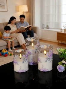 1/2/3pcs Flameless Flickering Candles With Remote Control And Timer, LED Candles With Realistic Wick, Warm Flame, Suitable For Home Decor, Wedding, Valentine's Day, Party, Candle Warmer, Gift - Purple - View 5