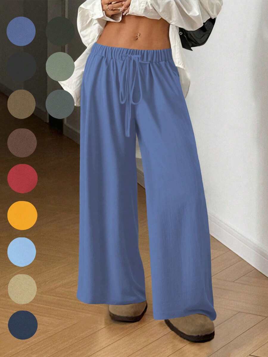 飘逸阔腿裤：轻盈梭织面料搭配弹力抽绳腰带，修身显瘦，是通勤、购物和居家休闲的必备单品。新款春秋季女式休闲裤，适合约会、学生和日常出行。百搭风格，休闲、海滩等场合皆可穿着。抽绳腰带设计，适合外出和居家穿着。 - 漫遊藍 - 查看 1