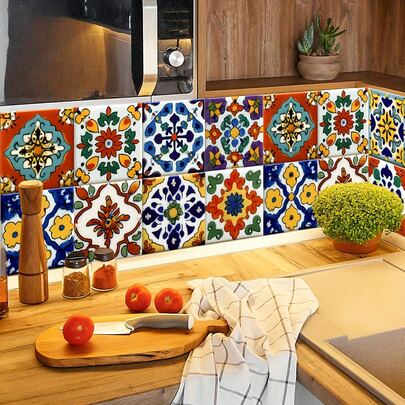 30 PIEZAS Revestimientos de pared estilo bohemio - Baldosas de PVC para piso y pared, pegatinas multicolor para pared trasera, adecuadas para baños, pisos, muebles, pegatinas decorativas DIY para aplicación autoadhesiva