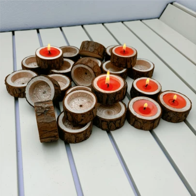 12pcs Rustic Wooden Candle Holders, Suitable For Tabletop Display, Unfinished Wooden Candle Holders, Home & Party Decor, Great For Thanksgiving And Valentine's Day