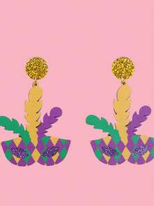 1 Pair Girl's New St. Patrick's Day Celebration Earrings, Tassel Hollow Rhombus Feather Mask Crown Tassel Hat Earrings, Simple Personalized Earrings - Multicolor - View 4