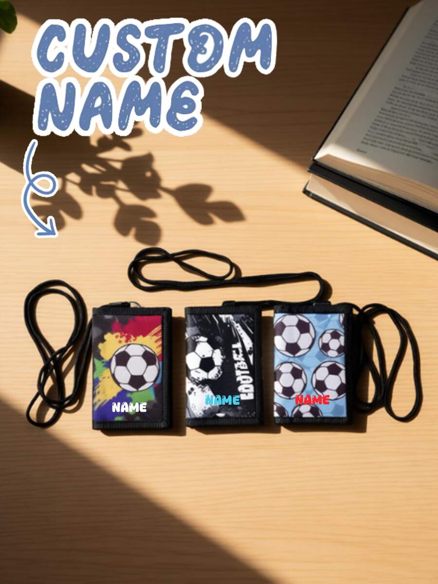 This Personalized Trifold Wallet And Card Holder Features A Cool Football Design And A Stylish Look. You Can Have Your Name Or A Holiday Greeting Printed On It To Create A Unique, Personalized Wallet. - Multicolor - View 1