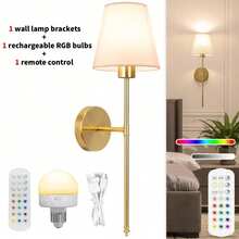 1/2pcs Retro Industrial Style Wall Lamp, Bathroom Cabinet Wall Light, 15 Color Modes, White Fabric Lampshade. Retro Industrial Wall Lamp Suitable For Bedroom, Living Room, Kitchen And Bathroom Cabinet. Includes 1800mAh Rechargeable Bulb. - 多色 - 查看 18