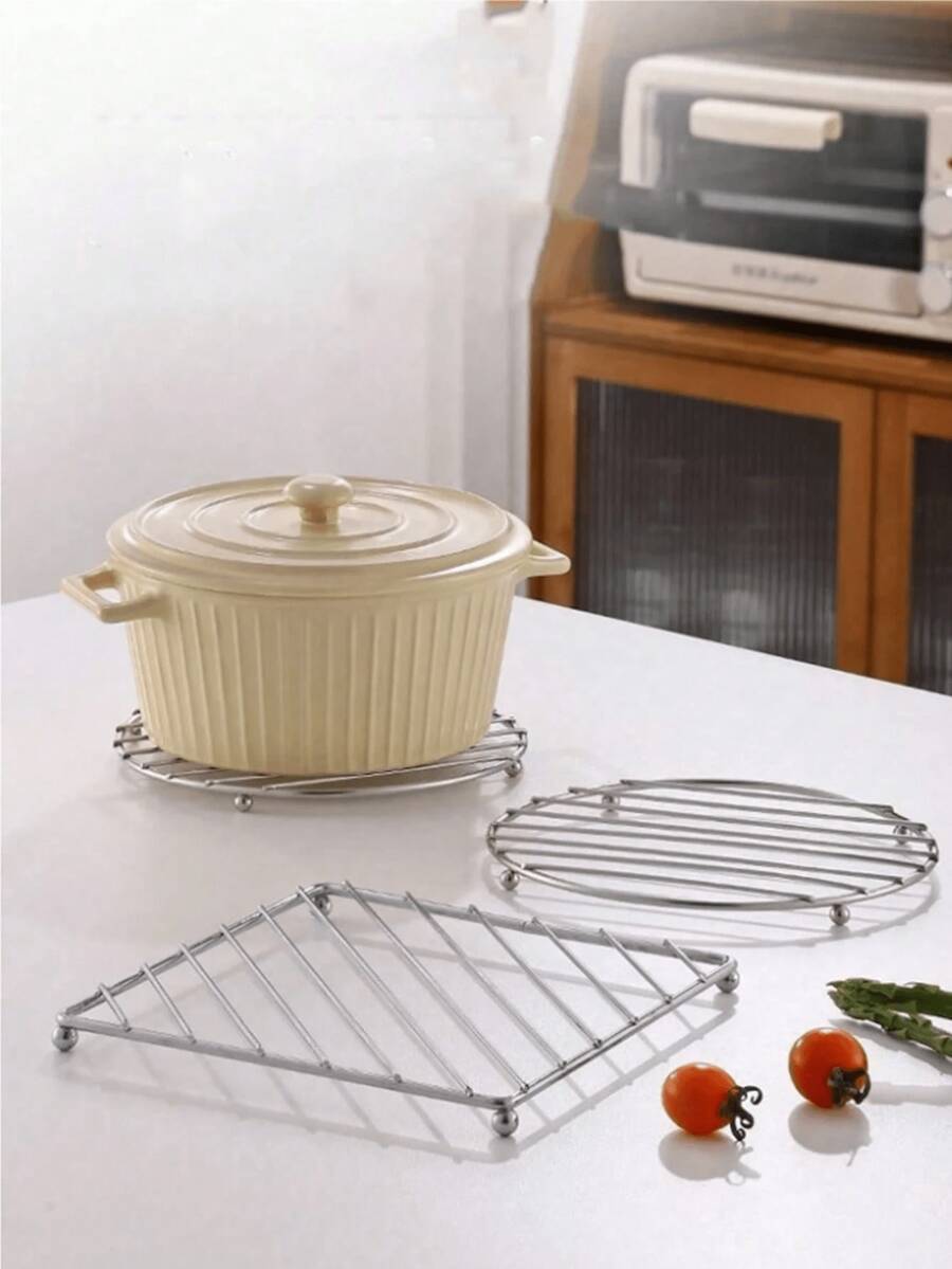 1 pieza Tapete de mesa de cocina resistente al calor cuadrado, posavasos, soporte de ollas de acero inoxidable reforzado, almohadilla de aislamiento térmico, rejilla multiusos para cocinar al vapor, rejilla anti-escaldadura, rejilla multiusos para escurrir