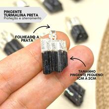 Pingente de Turmalina Preta Natural Folheado a Prata – Proteção e Elegância - Preto - Visão 1