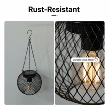 2pcs Solar Hanging Lights, Upgraded Metal Design Suitable For Outdoor Garden, Yard, Path, Tent, Camping, Mall, Restaurant, Cafe Decor, Auto On/Off, Commercial Lighting IP65, Outdoor Solar Lamps - Grid Pendant Light - View 3